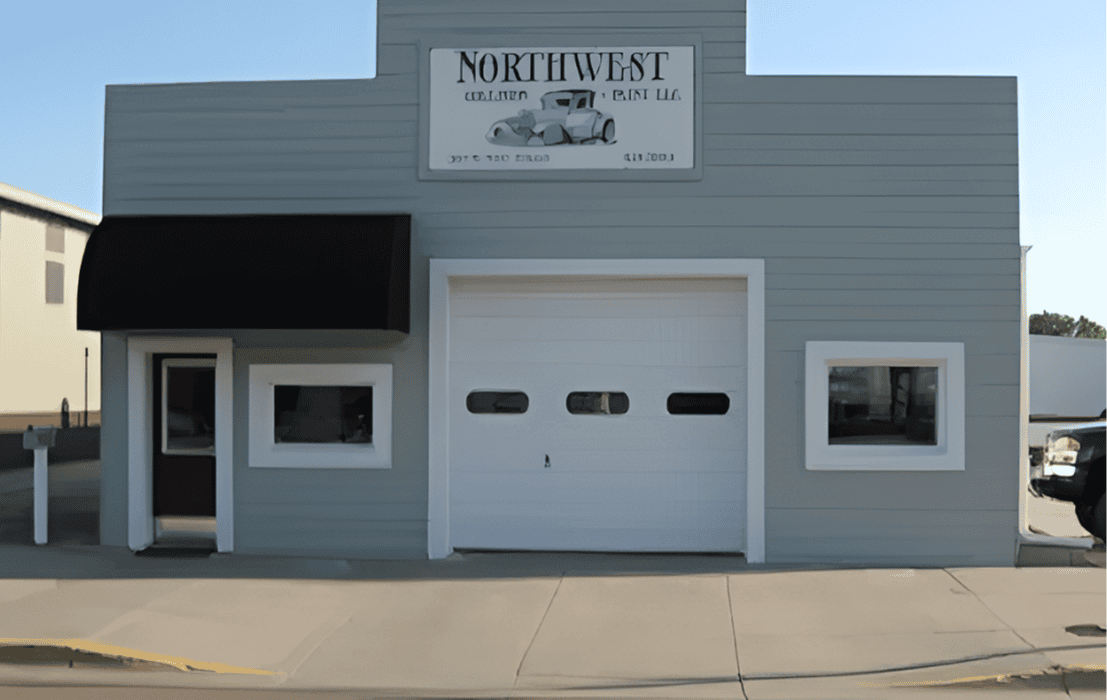 Northwest-themed gray exterior building