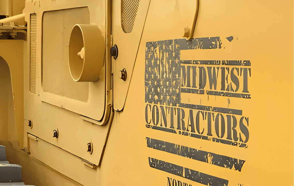 Heavy machinery with Midwest Contractors logo