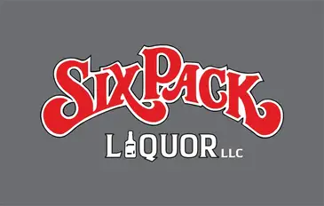 Red and white Six Pack Liquor text.